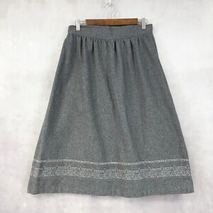 VTG Claude Womens Wool Blend Skirt Small Embroidered Hem Cottage Academia Modest